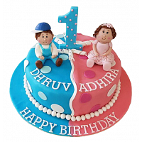 1st year Birthday Cake for Twin Boy & Girl - 1.5Kg